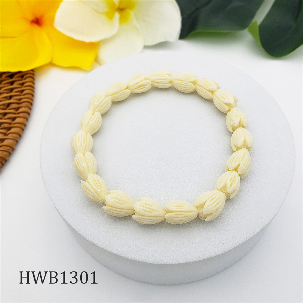 Hawaiian Ivory Color Pikake Flower Beads Bracelet In 2 Different Sizes