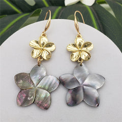 Plumeria Flower Dangle Earrings Sustained With A Black Lip Shell In Different Styles