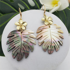 Plumeria Flower Dangle Earrings Sustained With A Black Lip Shell In Different Styles