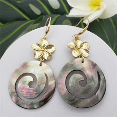 Plumeria Flower Dangle Earrings Sustained With A Black Lip Shell In Different Styles