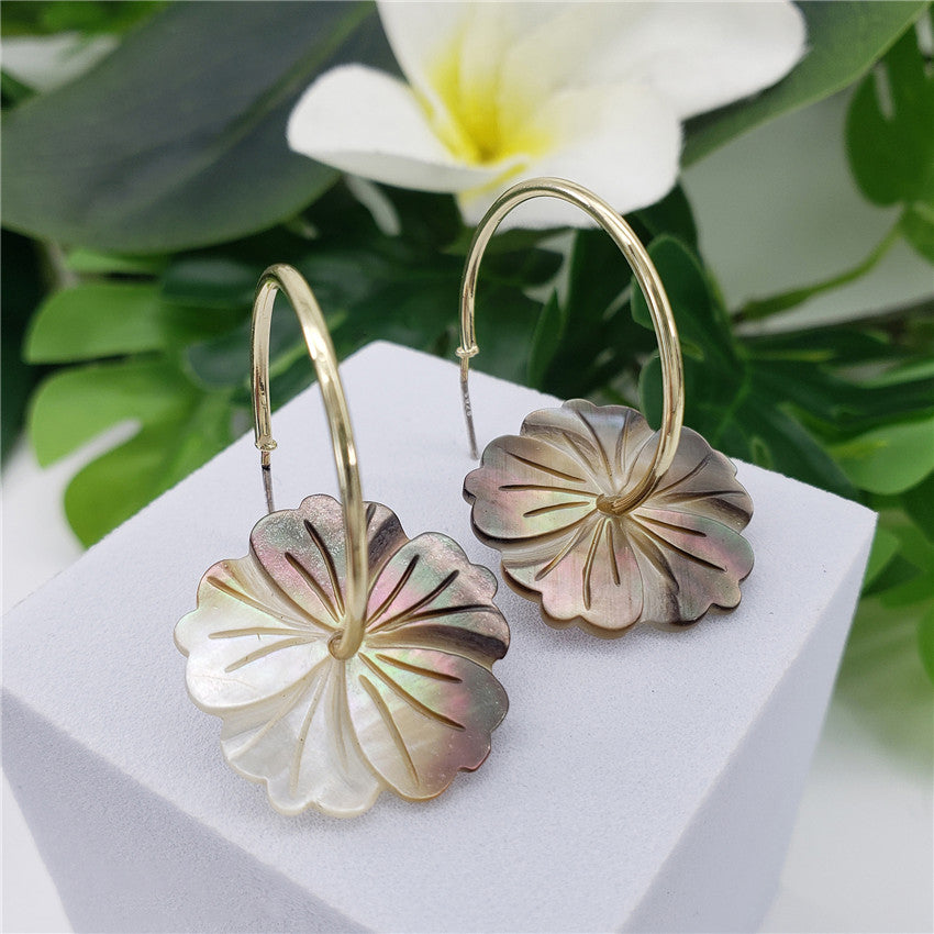 Round Hoop Earrings With Different Plumeria Flower Charm Styles