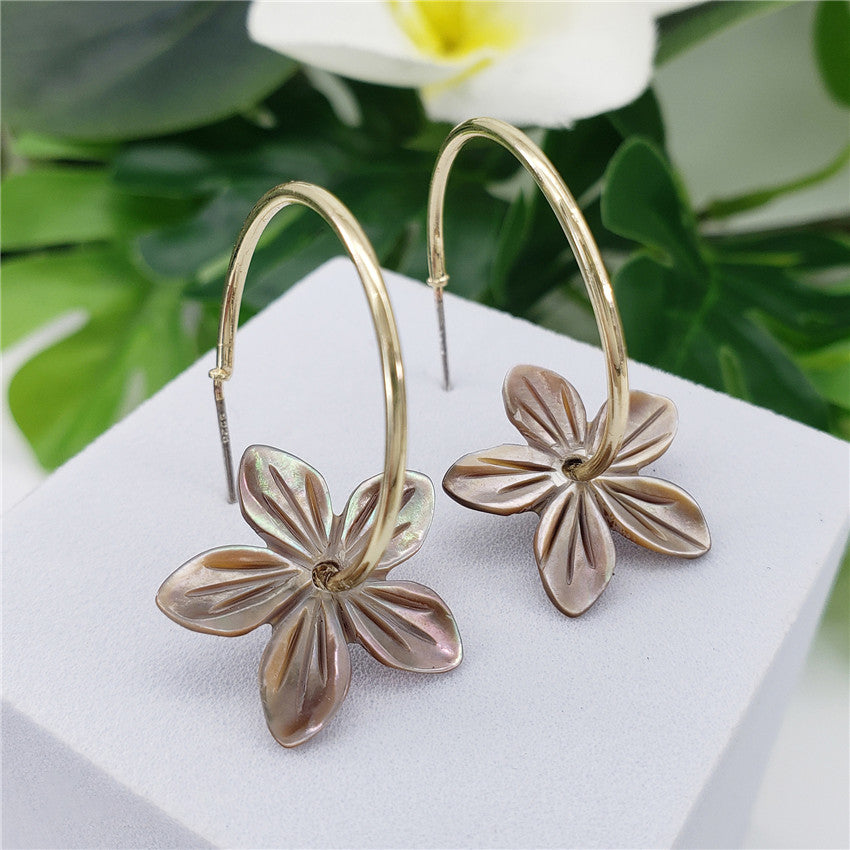 Round Hoop Earrings With Different Plumeria Flower Charm Styles