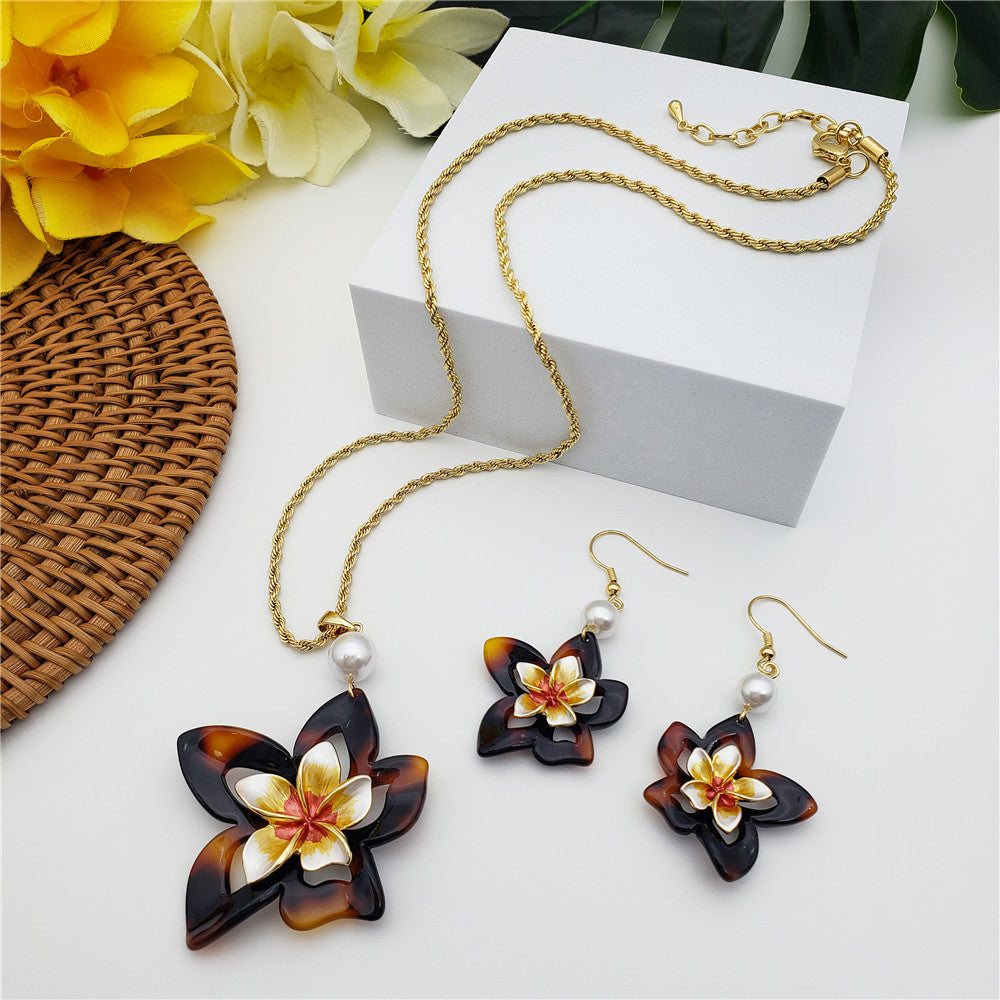 Set Of Tortoise Shell Earrings And Necklace In Different Styles