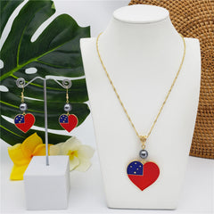 Set Of Samoa Flag Earrings And Necklace Sustained With A Pearl In 2 Different Colors