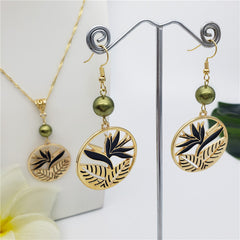 Set Of Lotus Flower & Leaves Wheel Earrings And Necklace Sustained With A Pearl In Different Colors