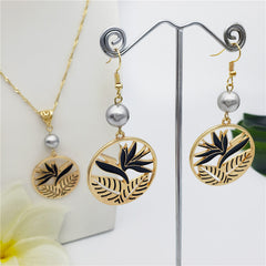 Set Of Lotus Flower & Leaves Wheel Earrings And Necklace Sustained With A Pearl In Different Colors