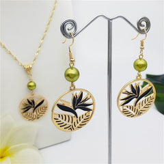 Set Of Lotus Flower & Leaves Wheel Earrings And Necklace Sustained With A Pearl In Different Colors