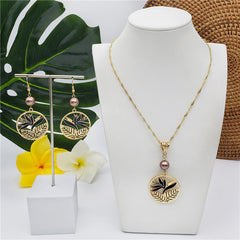 Set Of Lotus Flower & Leaves Wheel Earrings And Necklace Sustained With A Pearl In Different Colors