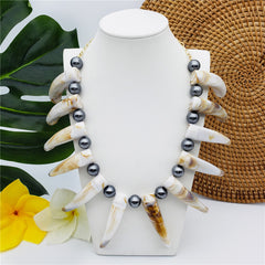 Hawaiian Ula Nifo Necklace In 2 Different Styles With Caramel-White Teeth