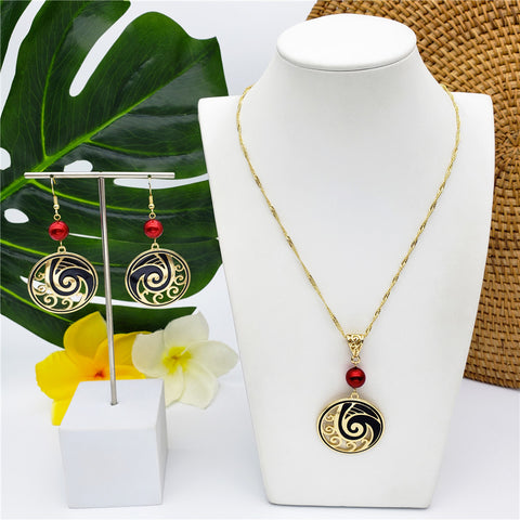 Set Of Spiral Wheel Earrings And Necklace Sustained With A Pearl In 2 Different Colors