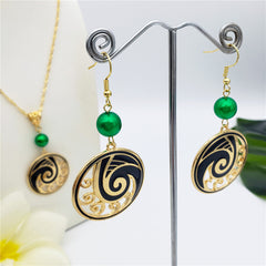 Set Of Spiral Wheel Earrings And Necklace Sustained With A Pearl In 2 Different Colors