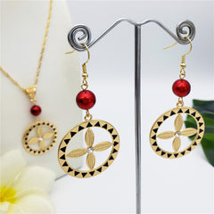 Set Of Flower Wheel With White Zircon Earrings And Necklace Sustained With A Pearl In 2 Different Colors