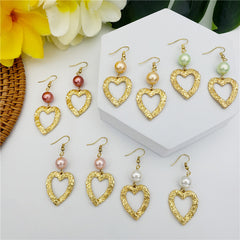 Set Of Carved Heart Earrings And Carved Heart Infinity Necklace Sustained With A Pearl In Different Colors