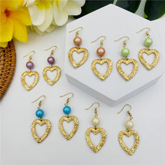 Set Of Carved Heart Earrings And Carved Heart Infinity Necklace Sustained With A Pearl In Different Colors