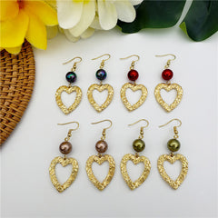 Set Of Carved Heart Earrings And Carved Heart Infinity Necklace Sustained With A Pearl In Different Colors