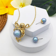 Set Of Pearl Stud Earrings And Octopus Necklace Holding A Pearl In Different Colors