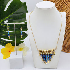 Set Of Hawaiian Earrings And Necklace With Golden Beads Centered With Beads In Different Colors