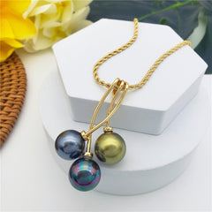 Set Of Petrol Pearl Stud Earrings And 3 Wires Of 3 Different Pearl Color Necklace