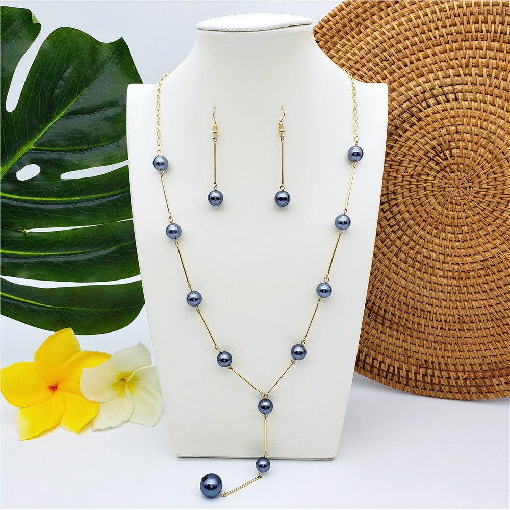 Set Of Taurus Constellation Necklace With Petrol Pearls And Drop Earrings With Petrol Pearl