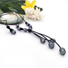 Tahitian Black Pearls Semi-Baroque Leather Necklace