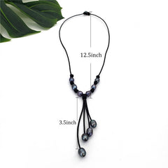 Tahitian Black Pearls Semi-Baroque Leather Necklace