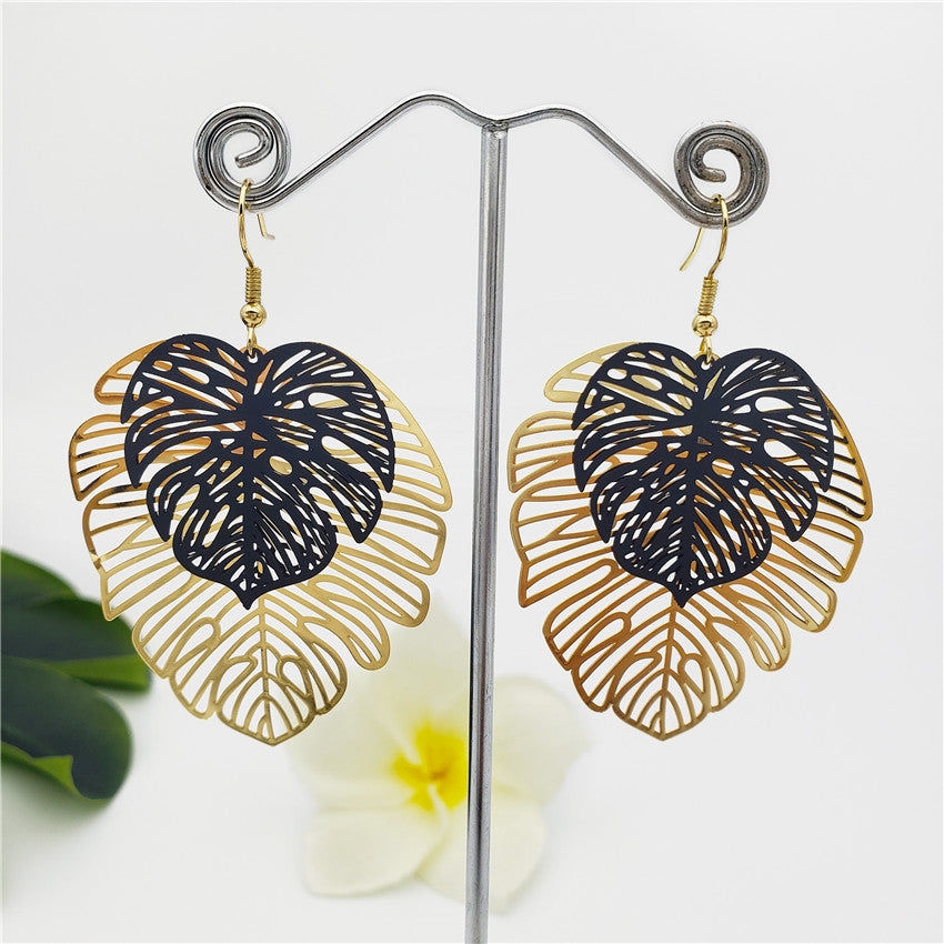 Double Hawaiian Monstera Leaf Earrings