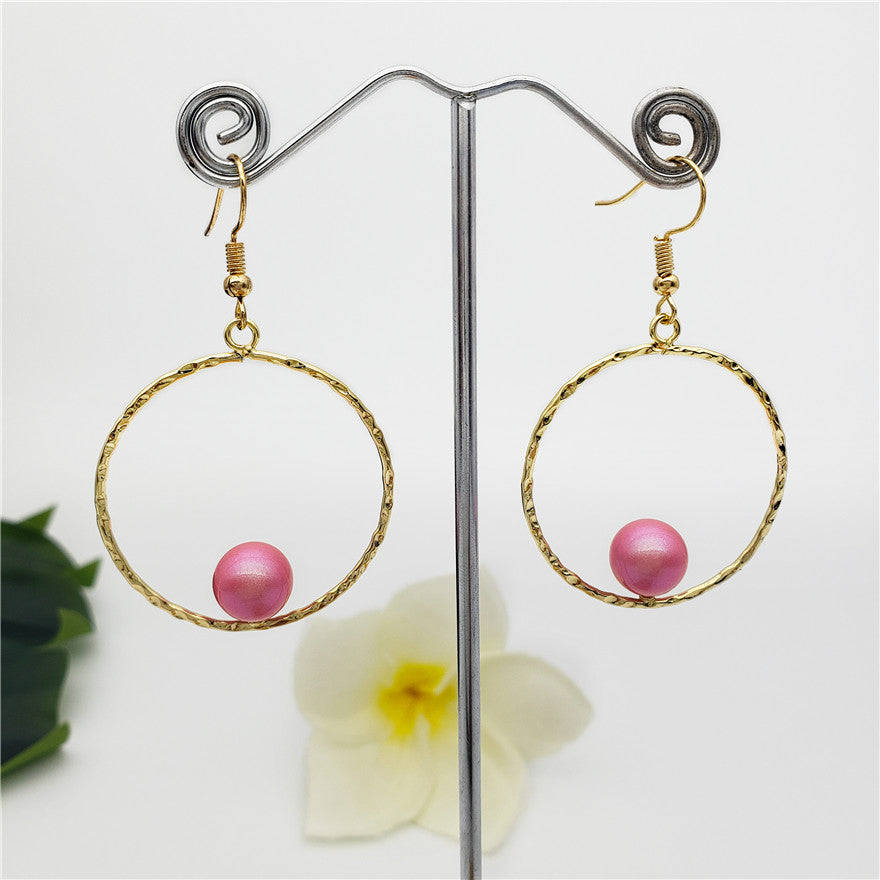 Circle Egg Hoop Hook Earrings With A Pearl In Different Colors