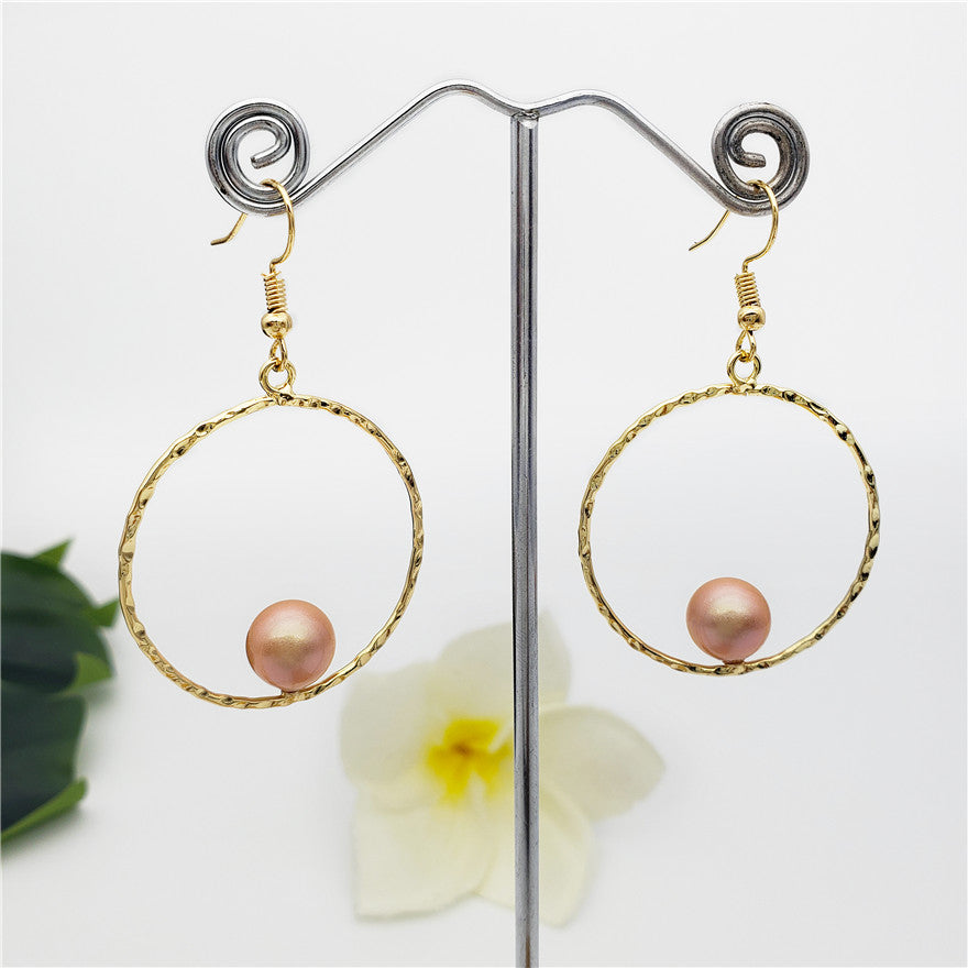 Circle Egg Hoop Hook Earrings With A Pearl In Different Colors