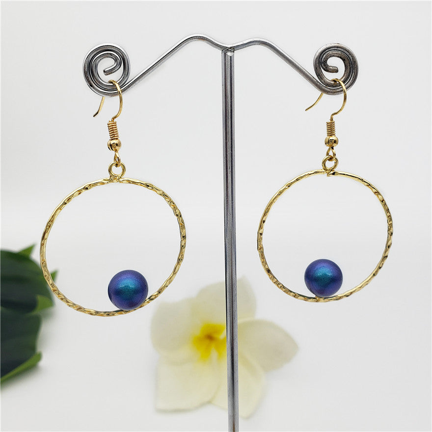 Circle Egg Hoop Hook Earrings With A Pearl In Different Colors