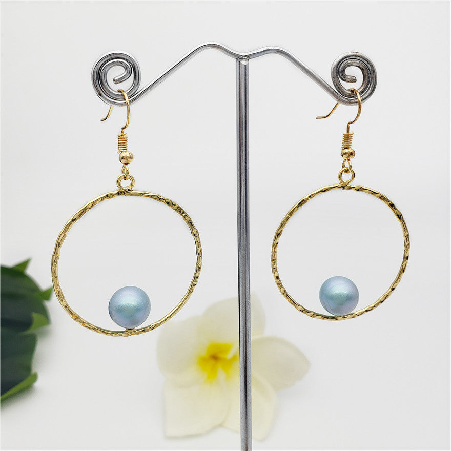 Circle Egg Hoop Hook Earrings With A Pearl In Different Colors