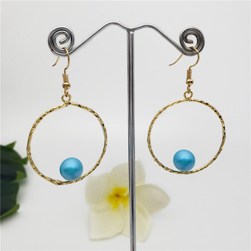 Circle Egg Hoop Hook Earrings With A Pearl In Different Colors