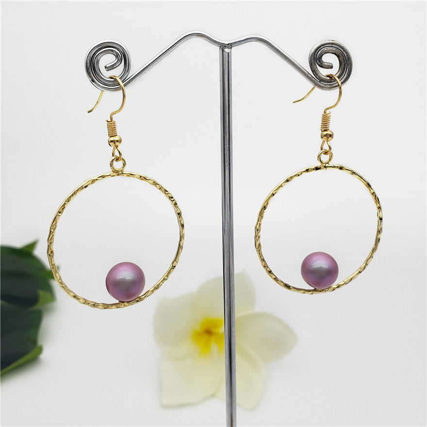 Circle Egg Hoop Hook Earrings With A Pearl In Different Colors