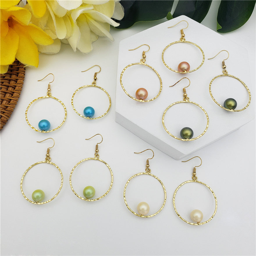 Circle Egg Hoop Hook Earrings With A Pearl In Different Colors