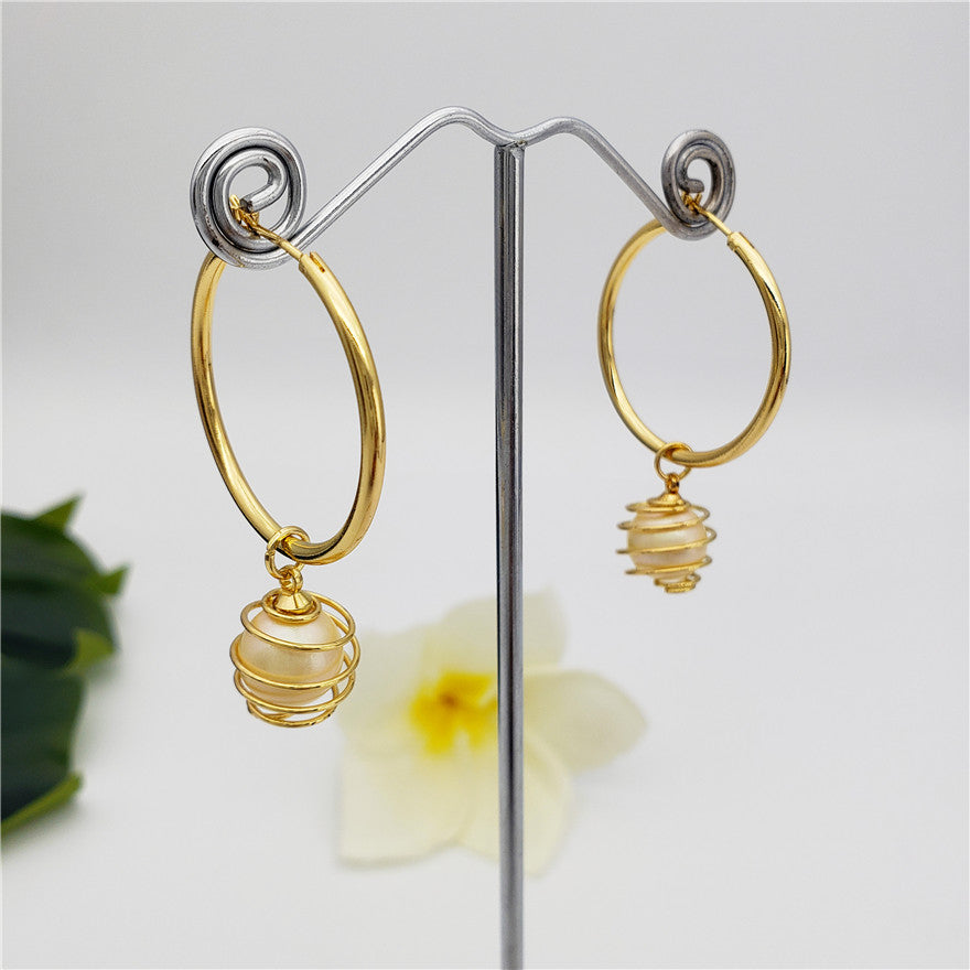 Hoop Circle Earrings Sustained With A Lightbulb Pearl In Different Colors