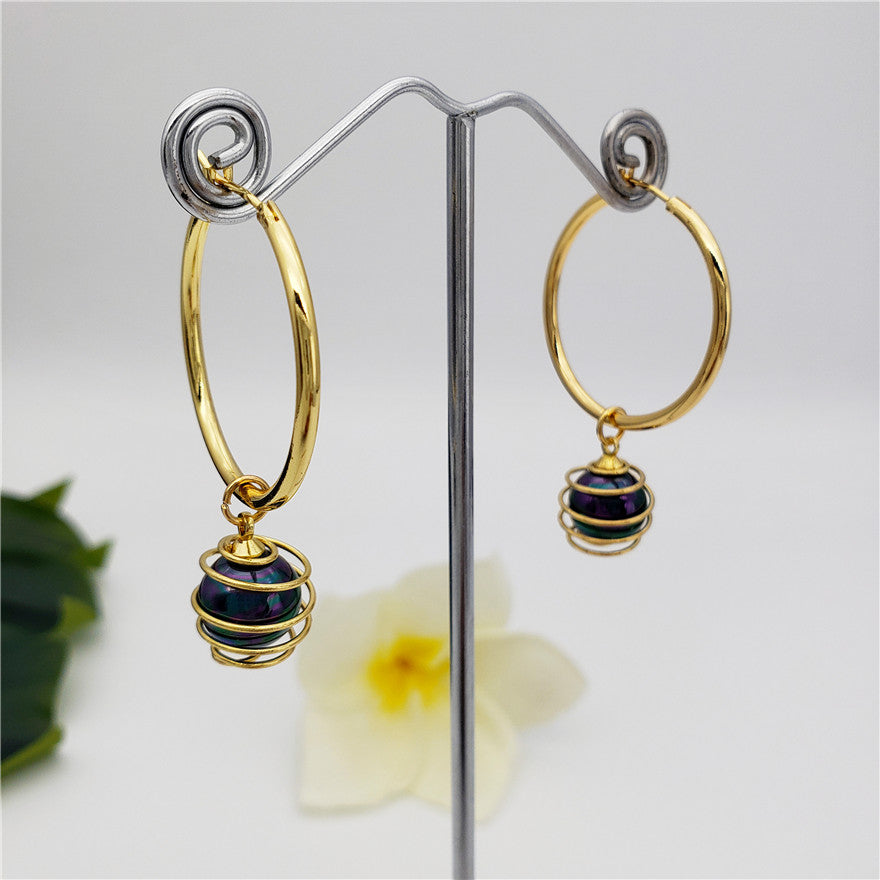 Hoop Circle Earrings Sustained With A Lightbulb Pearl In Different Colors