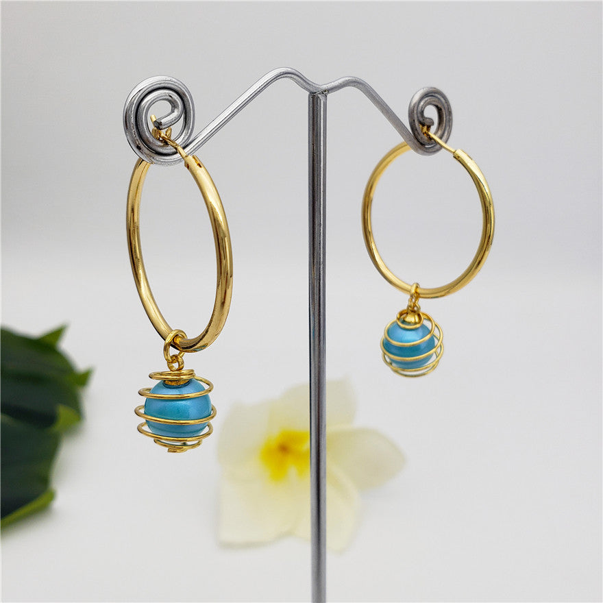 Hoop Circle Earrings Sustained With A Lightbulb Pearl In Different Colors