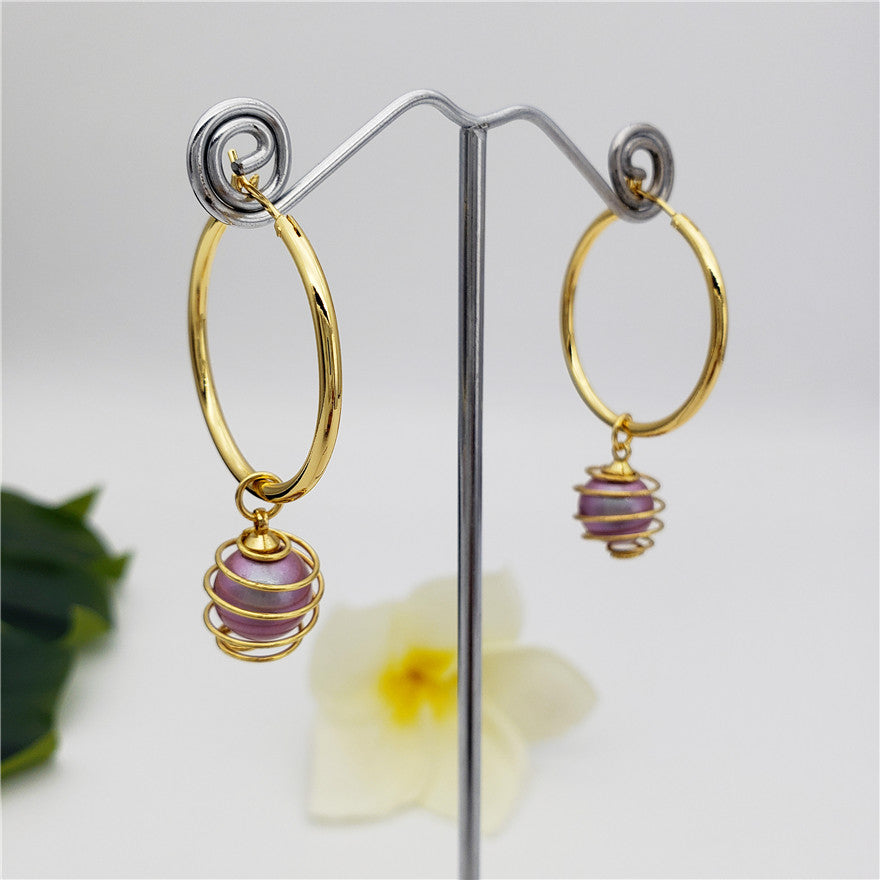 Hoop Circle Earrings Sustained With A Lightbulb Pearl In Different Colors