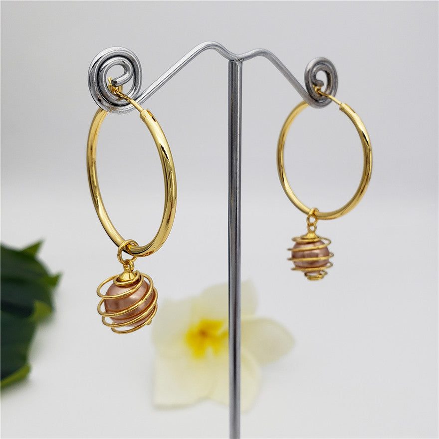 Hoop Circle Earrings Sustained With A Lightbulb Pearl In Different Colors