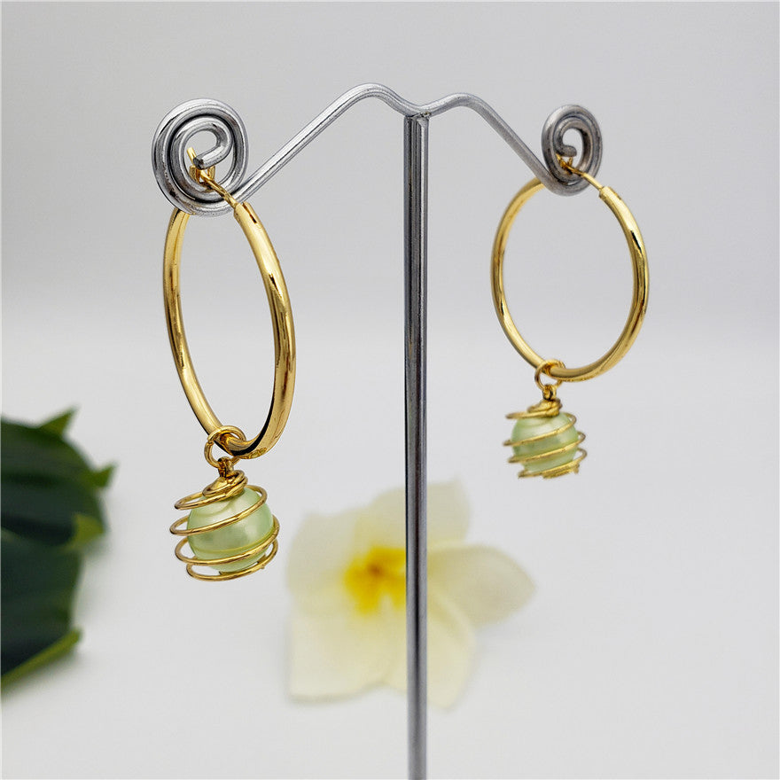 Hoop Circle Earrings Sustained With A Lightbulb Pearl In Different Colors