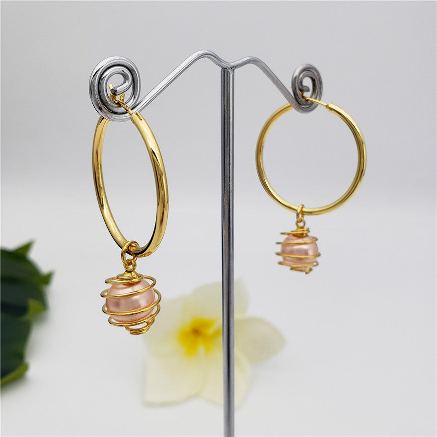 Hoop Circle Earrings Sustained With A Lightbulb Pearl In Different Colors