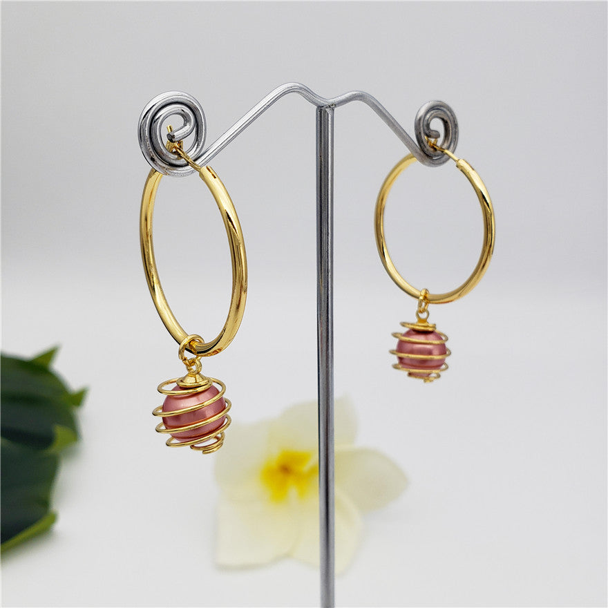 Hoop Circle Earrings Sustained With A Lightbulb Pearl In Different Colors