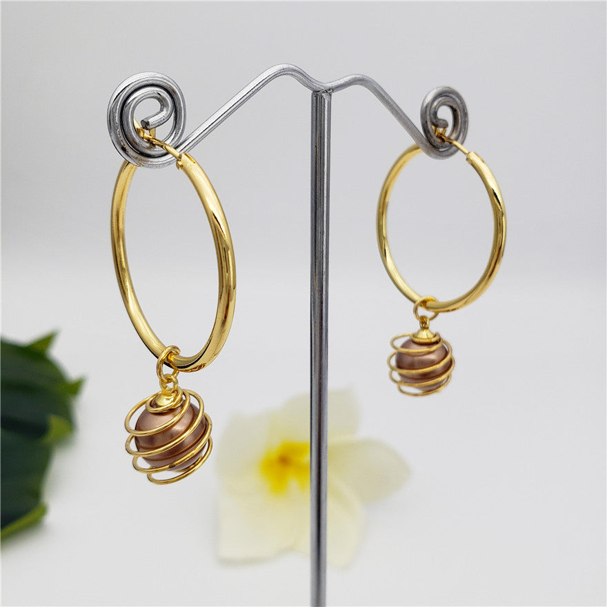 Hoop Circle Earrings Sustained With A Lightbulb Pearl In Different Colors