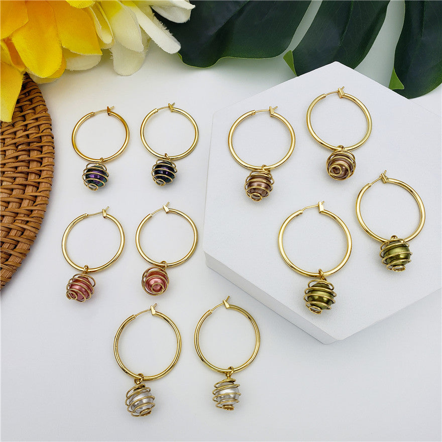 Hoop Circle Earrings Sustained With A Lightbulb Pearl In Different Colors