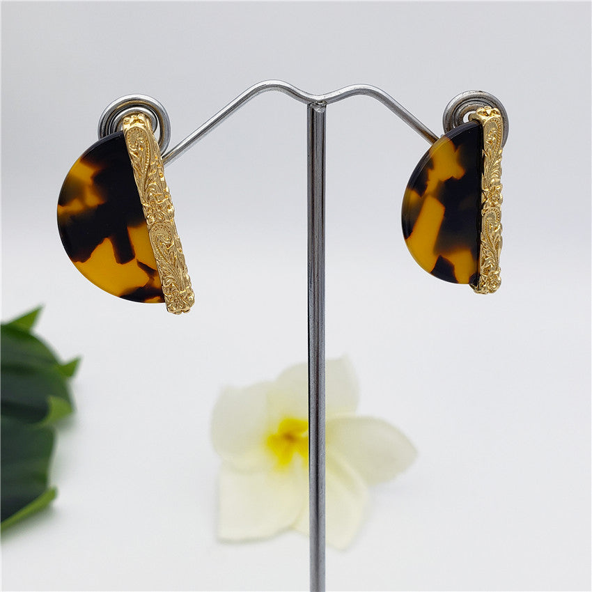 Tortoise Shell Color Carved Earrings In 2 Different Styles