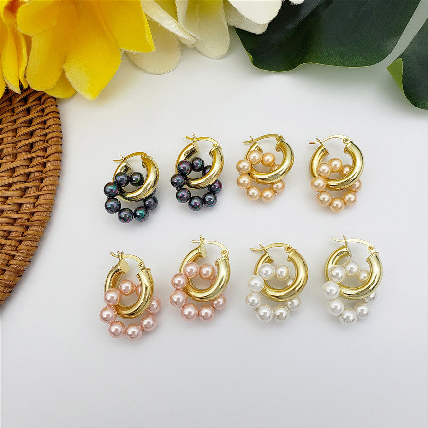 Circle Pearls Hoop Earring In Different Colors