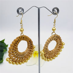 Woven Rattan Earrings Sustained With Pearls In Different Colors