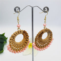 Woven Rattan Earrings Sustained With Pearls In Different Colors