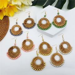 Woven Rattan Earrings Sustained With Pearls In Different Colors