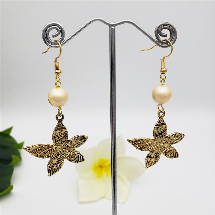 Carved Plumeria Flower Earrings Sustained With A Pearl In Different Styles And Colors