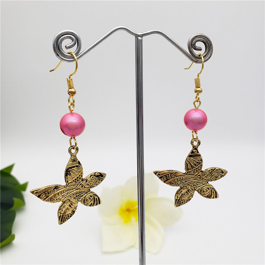 Carved Plumeria Flower Earrings Sustained With A Pearl In Different Styles And Colors